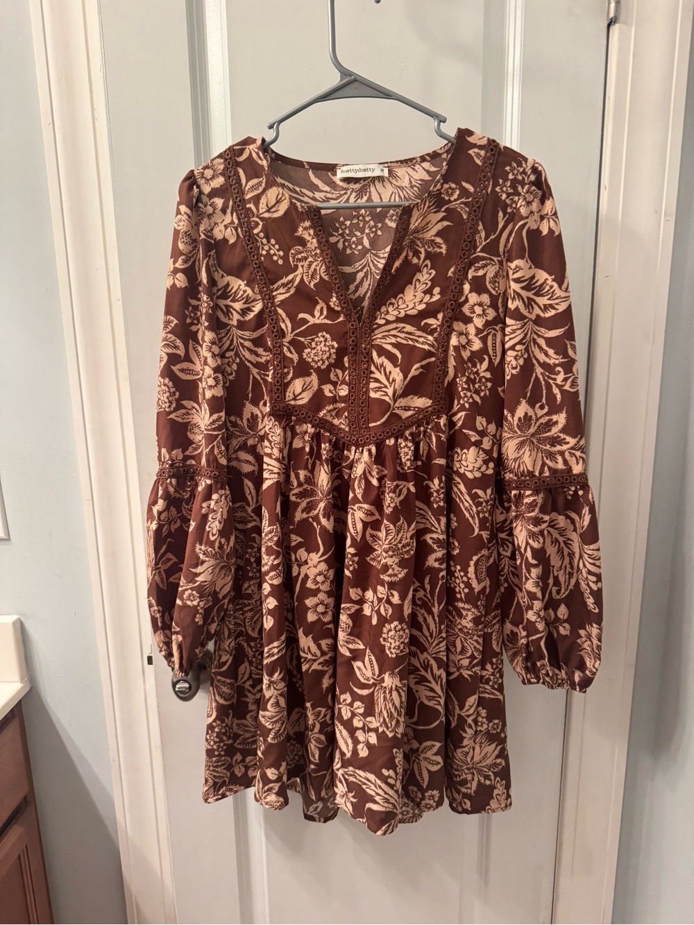 Cream Floral Print Brown Women's Dress